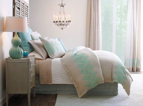 Echo Duvet Cover & Shams in 100% European Linen featured with Fountain Sheets & Quilt